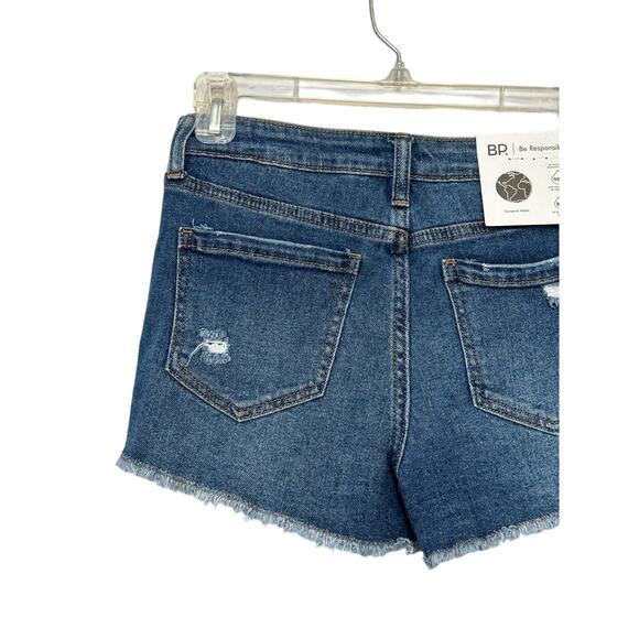 BP Womens Cut-Off Shorts Blue Distressed Frayed Dark Wash Stretch Denim 25 New - Picture 5 of 8